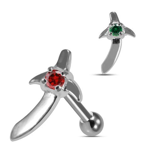 925 Sterling Silver Sword CZ Jewelled Cartilage Ear Stud - Monster Piercing