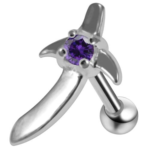 925 Sterling Silver Sword CZ Jewelled Cartilage Ear Stud - Monster Piercing