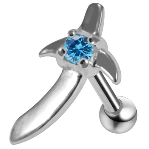 925 Sterling Silver Sword CZ Jewelled Cartilage Ear Stud - Monster Piercing