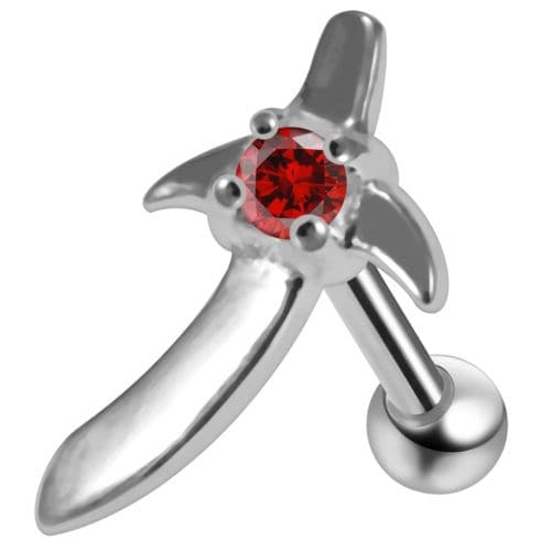 925 Sterling Silver Sword CZ Jewelled Cartilage Ear Stud - Monster Piercing