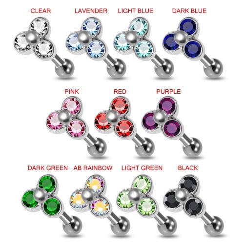 925 Sterling Silver Trinity CZ Jewelled Cartilage Ear Stud - Monster Piercing