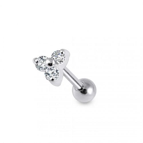925 Sterling Silver Tri-CZ Jewelled Cartilage Ear Stud - Monster Piercing