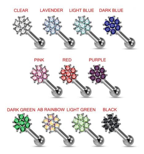925 Sterling Silver Flower CZ Jewelled Cartilage Ear Stud - Monster Piercing