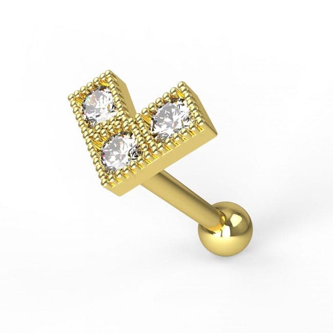 316L Surgical Steel Jewelled Dotted Arrow End Cartilage Ear Stud - Monster Piercing