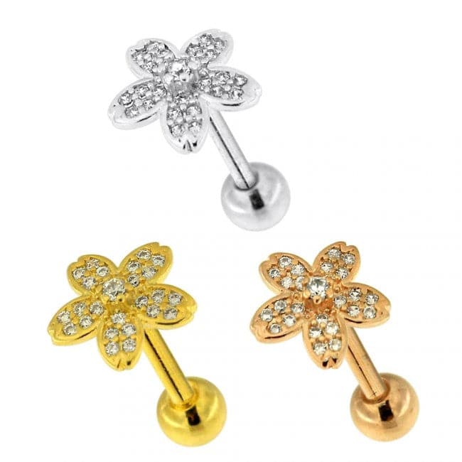316L Surgical Steel Micro Jewelled Flower Cartilage Ear Stud - Monster Piercing