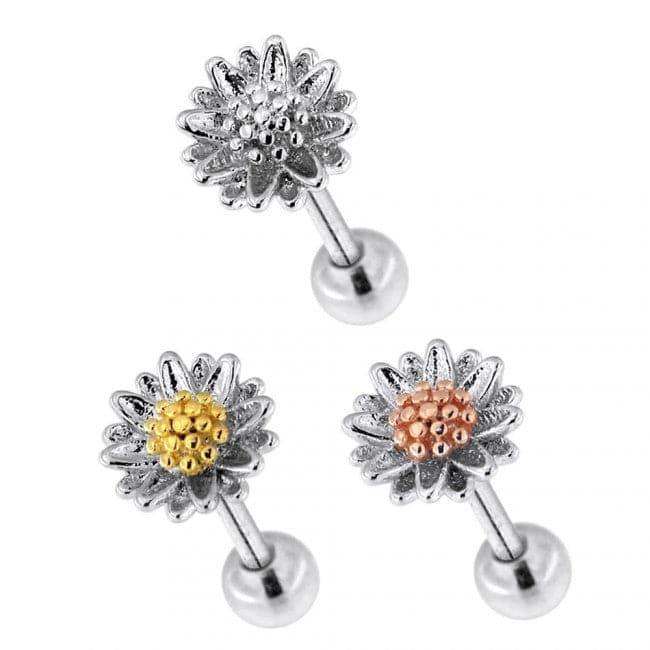 316L Surgical Steel Daisy Flower Cartilage Ear Stud - Monster Piercing