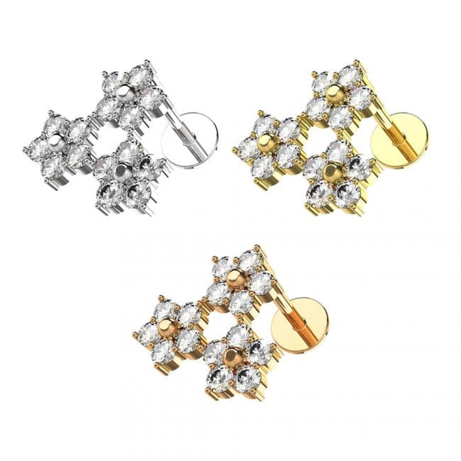 316L Surgical Steel Trinity Floral Flower Flat-Back Cartilage Ear Stud - Monster Piercing