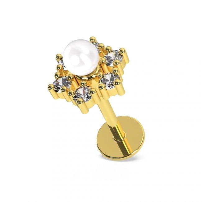 316L Surgical Steel Star with Pearl Flat-Back Cartilage Ear Stud - Monster Piercing