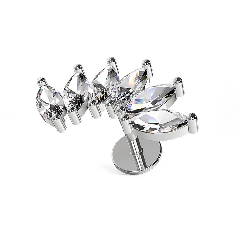 316L Surgical Steel Marquise CZ Stones Wave Cartilage Ear Stud - Monster Piercing