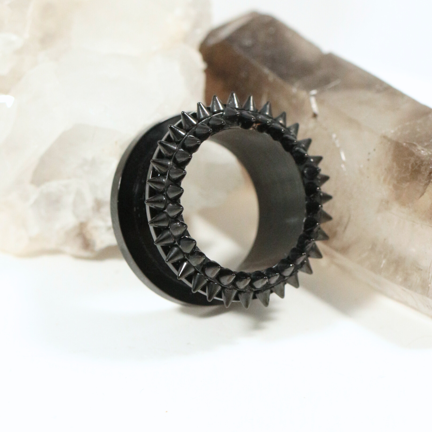 316L Surgical Steel Blackline Steel Spiked Screw Fit Flesh Tunnel - Monster Piercing