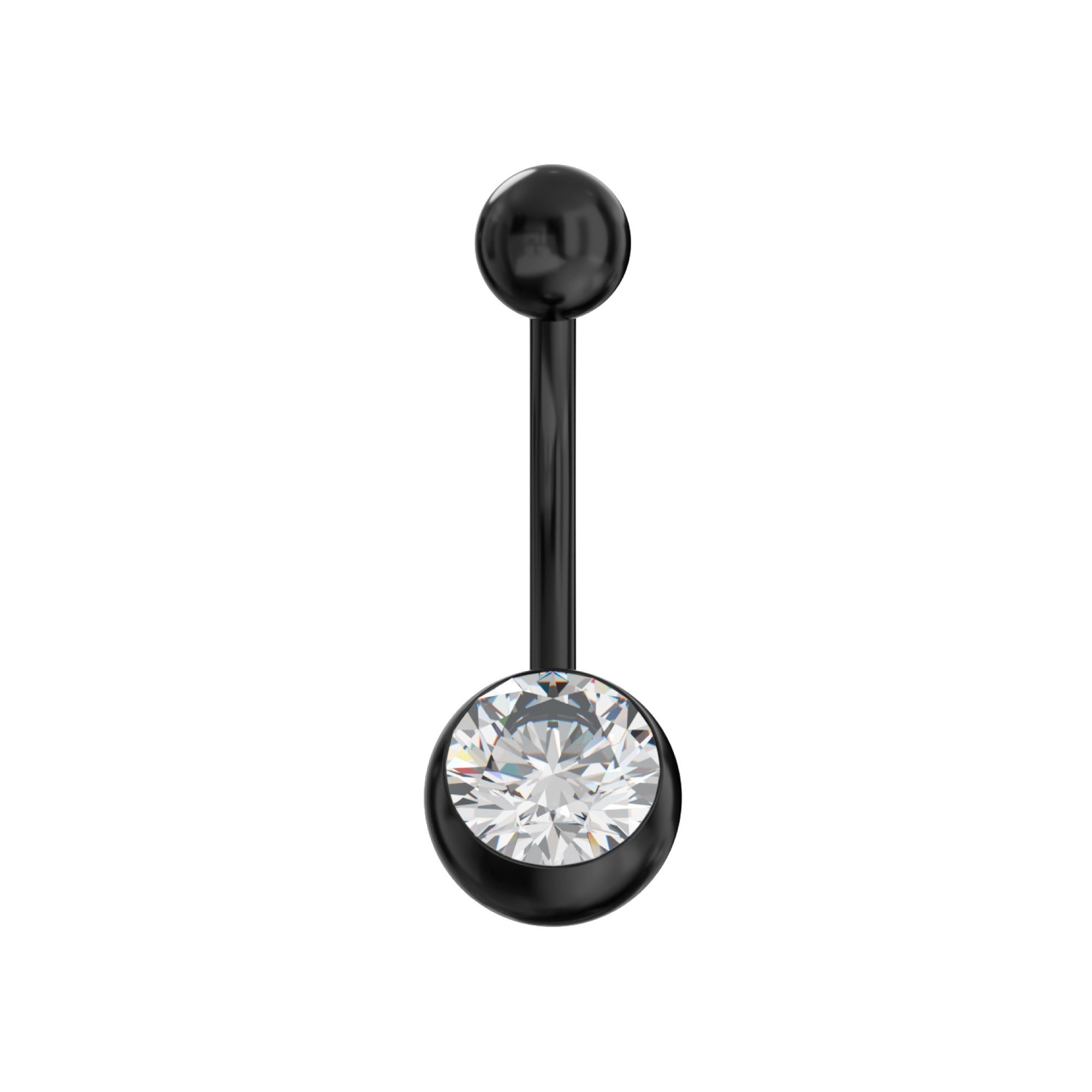 316L Surgical Steel Black Cubic Zirconia Studded Belly Ring - Monster Piercing