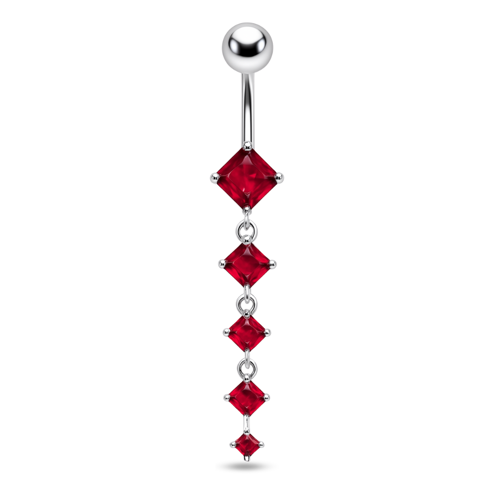 925 Sterling Silver Dangling Five Stones  Belly Button Ring - Monster Piercing
