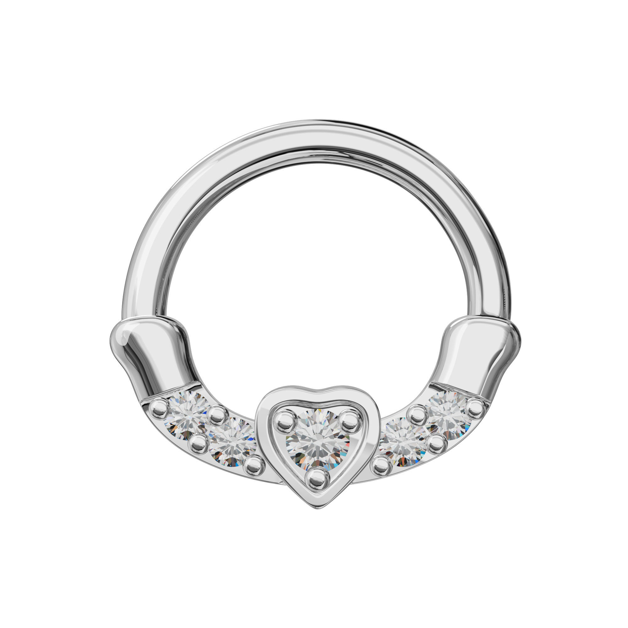 316L Surgical Steel Heart Pronged Crystal CZs Septum Clicker - Monster Piercing