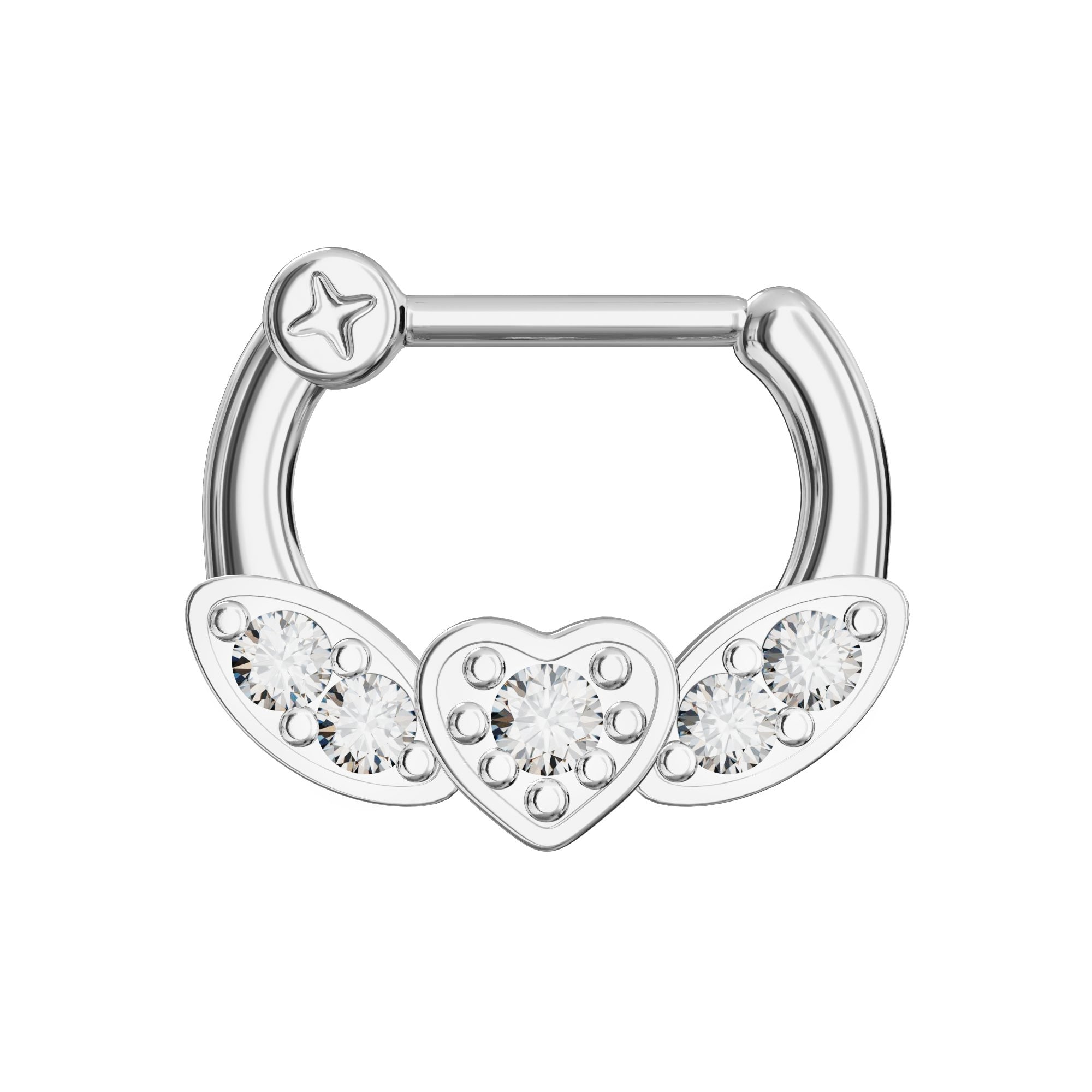 316L Surgical Steel Micro Paved CZ Flying Heart Septum Clicker Ring - Monster Piercing