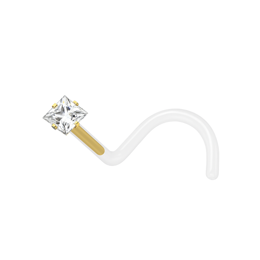 14K Gold Bio Flex Nose Screw Stone Push Fit Head - Monster Piercing