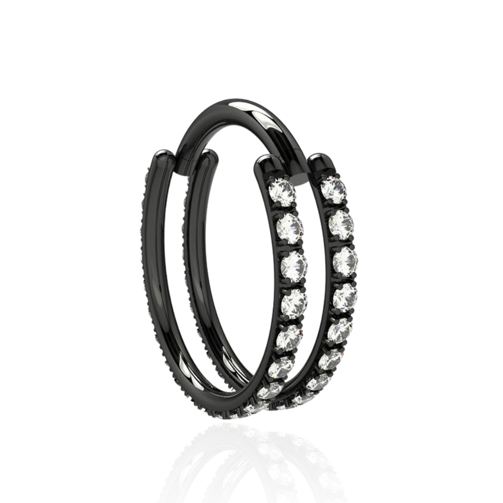 316L Surgical Steel Double Line Jewelled Hinged Segment Clicker Ring - Monster Piercing
