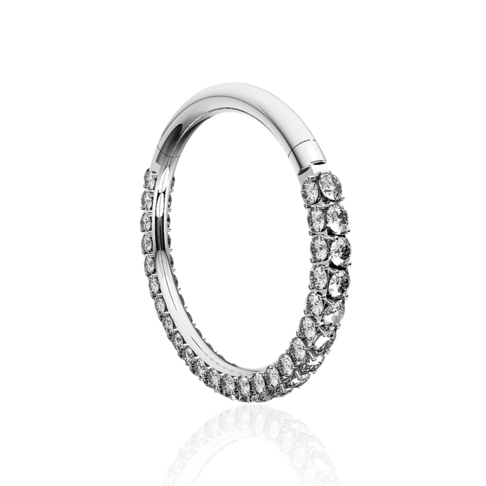 316L Surgical Steel Double Jewelled Micro Setting CZ Stones Hinged Segment Clicker Ring - Monster Piercing