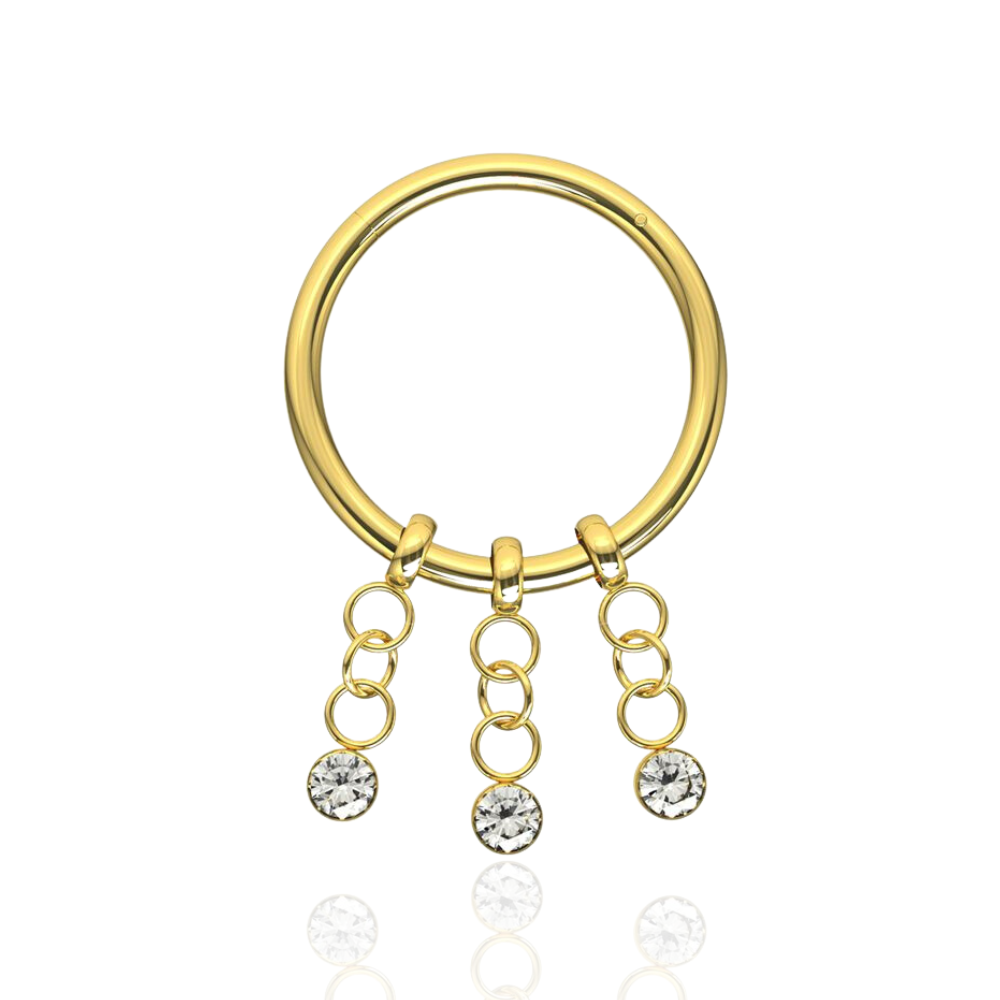 316L Surgical Steel 3 CZ Stones Dangling Hinged Segment Clicker Ring - Monster Piercing