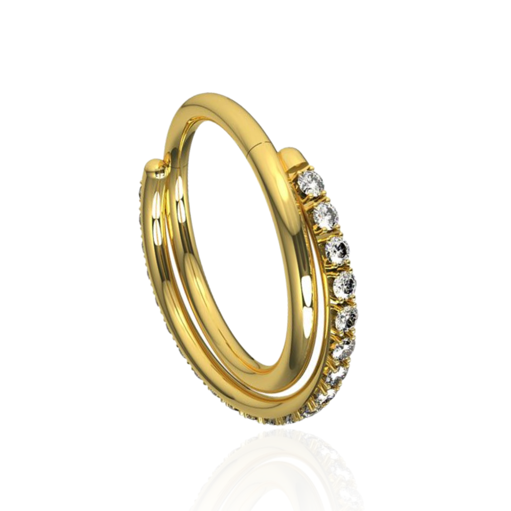 316L Surgical Steel Jewelled Double Row Twist Hinged Segment Clicker Ring - Monster Piercing