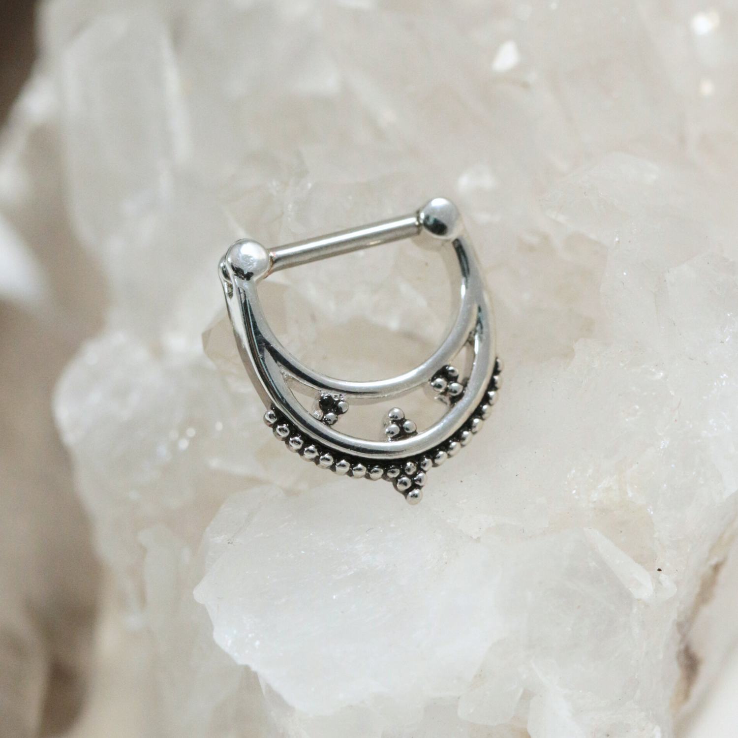 316L Surgical Steel Tribal Dots Paved Septum Clicker Ring - Monster Piercing