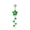 925 Sterling Silver Fancy  Silver Flower Dangling Belly Ring