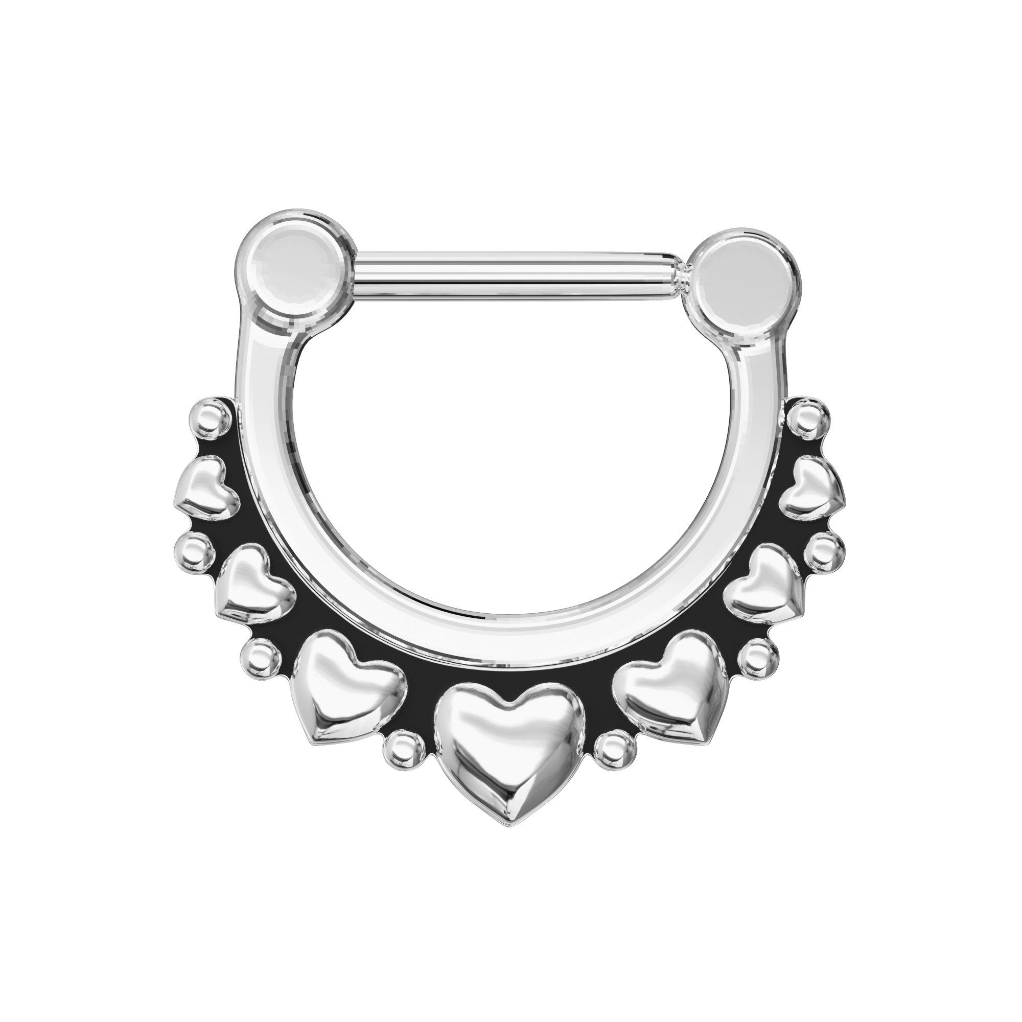 316L Surgical Steel Multi-Hearts Paved Septum Clicker Ring - Monster Piercing