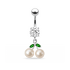 925 Sterling Silver Fancy Mix Jewelled PEARL Dangling With Curved Navel Ring