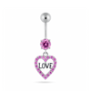 925 Sterling Silver Fancy Jeweled Love Heart Symbol Dangling Belly Ring