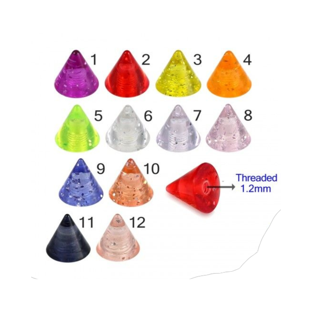 Steel Curved Bar with Coloured Glitter UV Cone (Pack of 10) - Monster Piercing