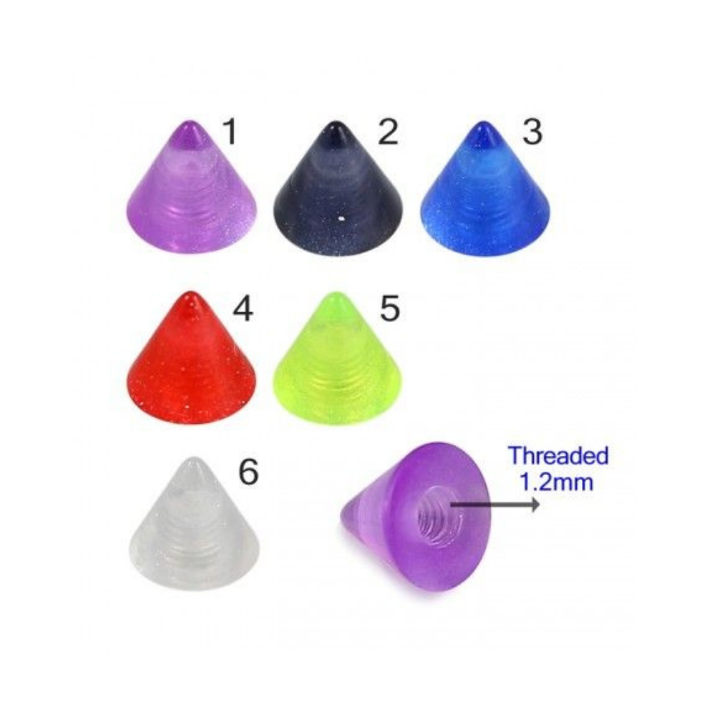 316L Surgical Steel Curved Bar with Glossy UV Cones (Pack of 10) - Monster Piercing