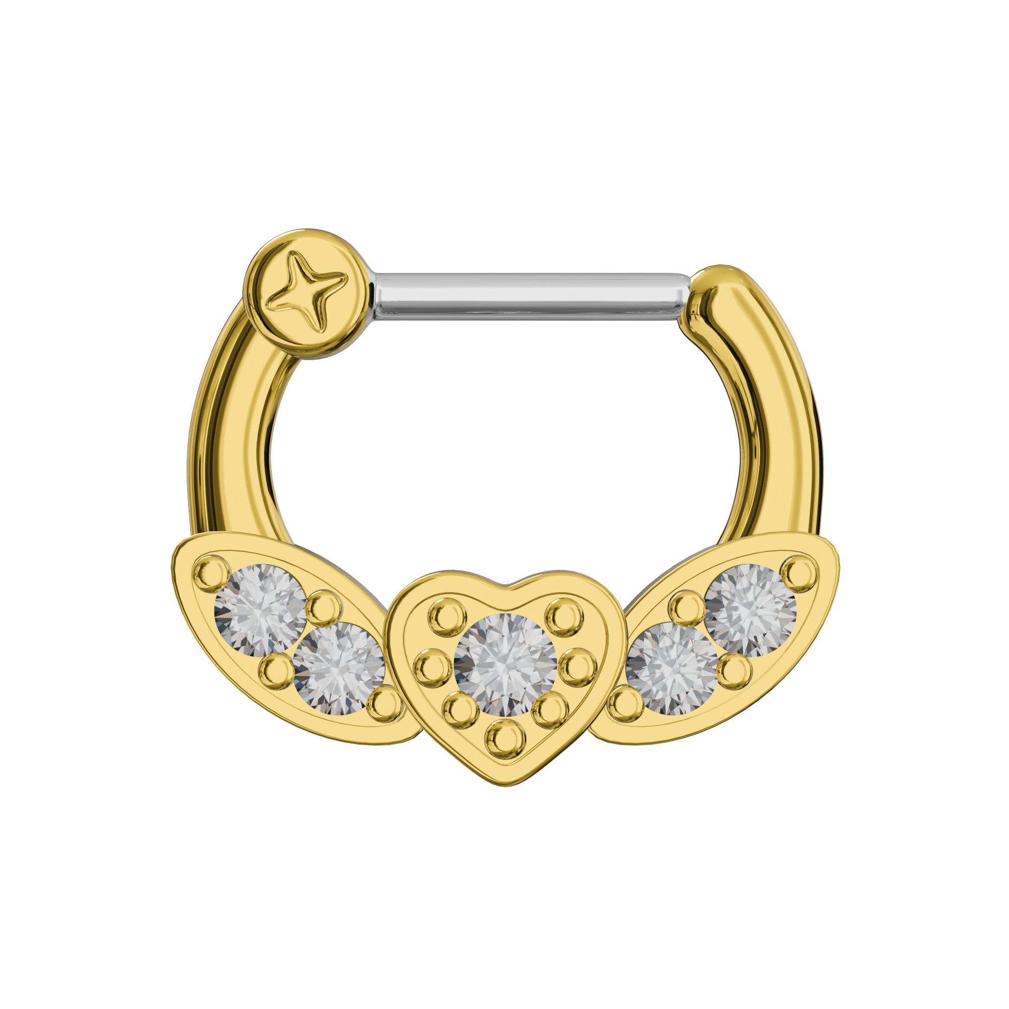 Gold PVD Micro Paved CZ Flying Heart Septum Clicker Ring - Monster Piercing