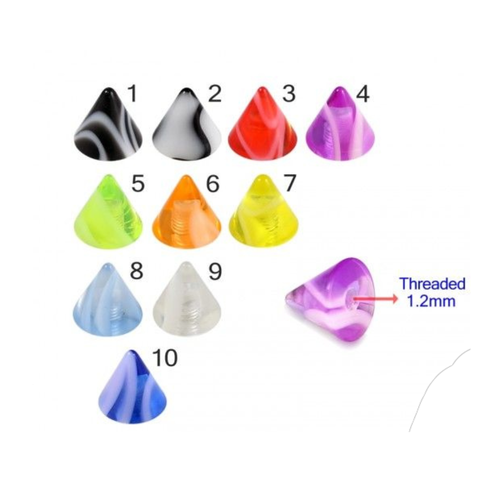 Steel Curved Bar with Wavy Stripes UV Cone (Pack of 10) - Monster Piercing