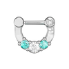 316L Surgical Steel Three Pronged White and Aqua CZs Septum Clicker Ring