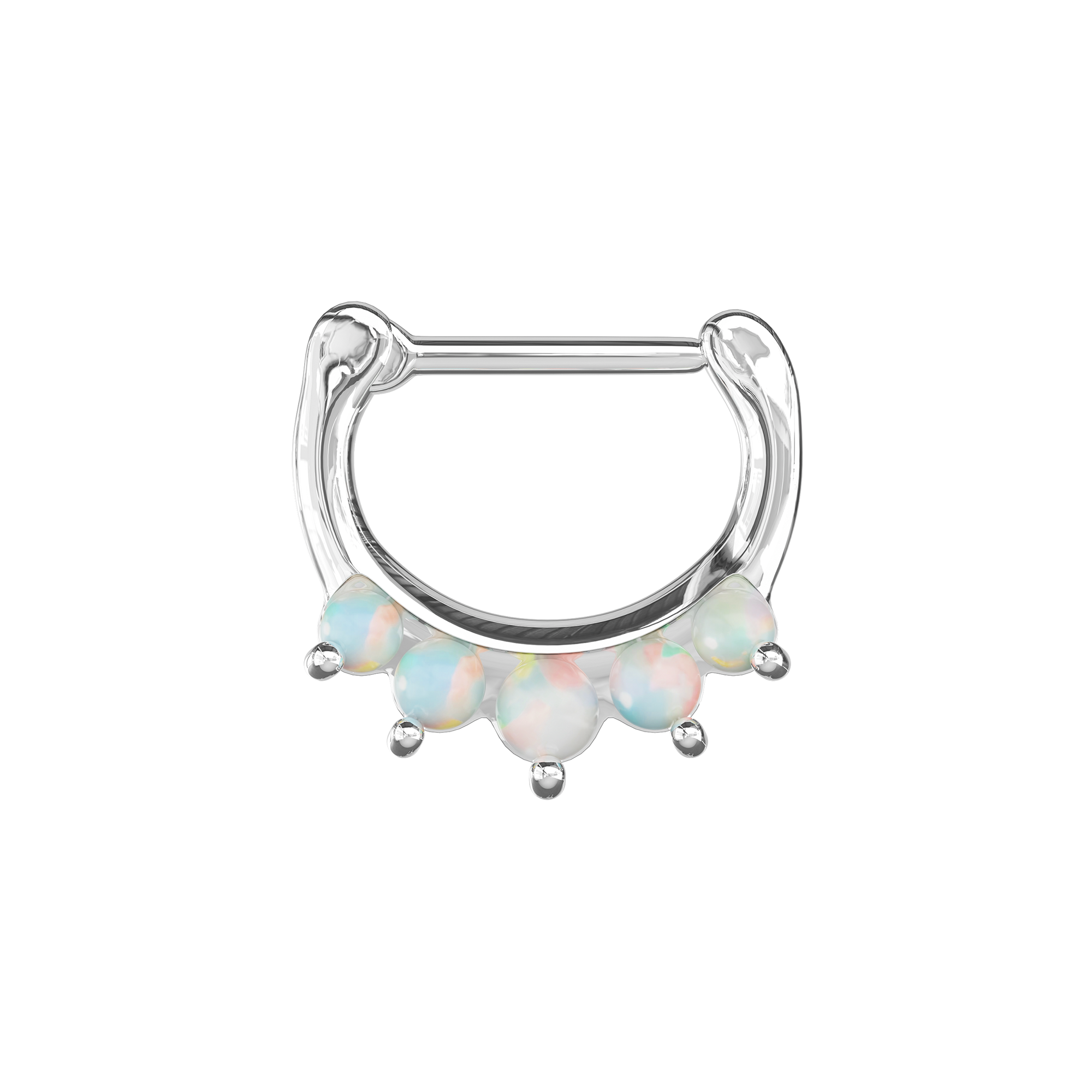 316L Surgical Steel Synthetic White Opal Septum Clicker Ring - Monster Piercing