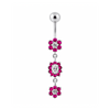 925 Sterling Silver Triple Flowers  Jewelled Dangling Belly Ring