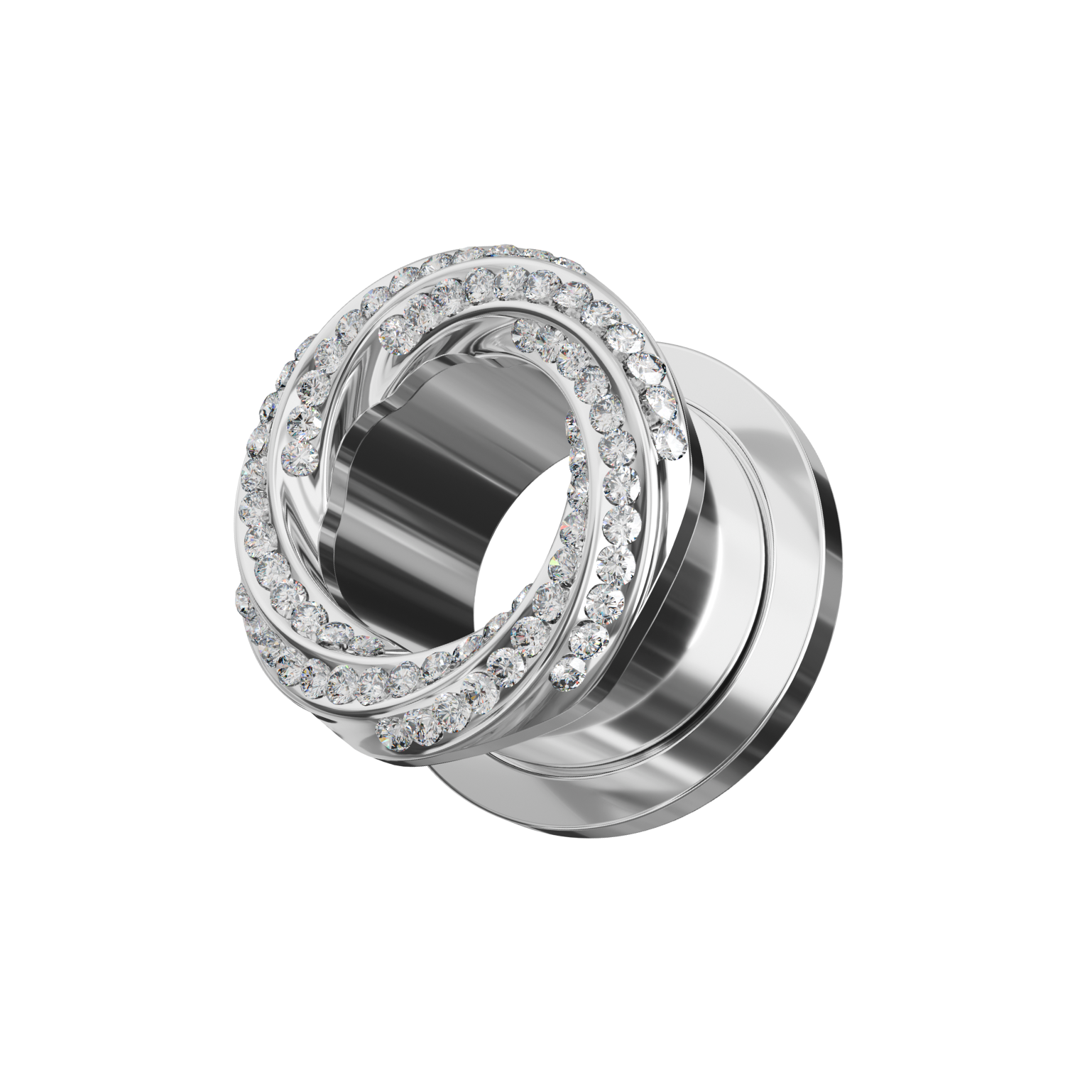 316L Surgical Steel Floral Swirl Micro Jewelled CZ Stone Ear Flesh Tunnel - Monster Piercing