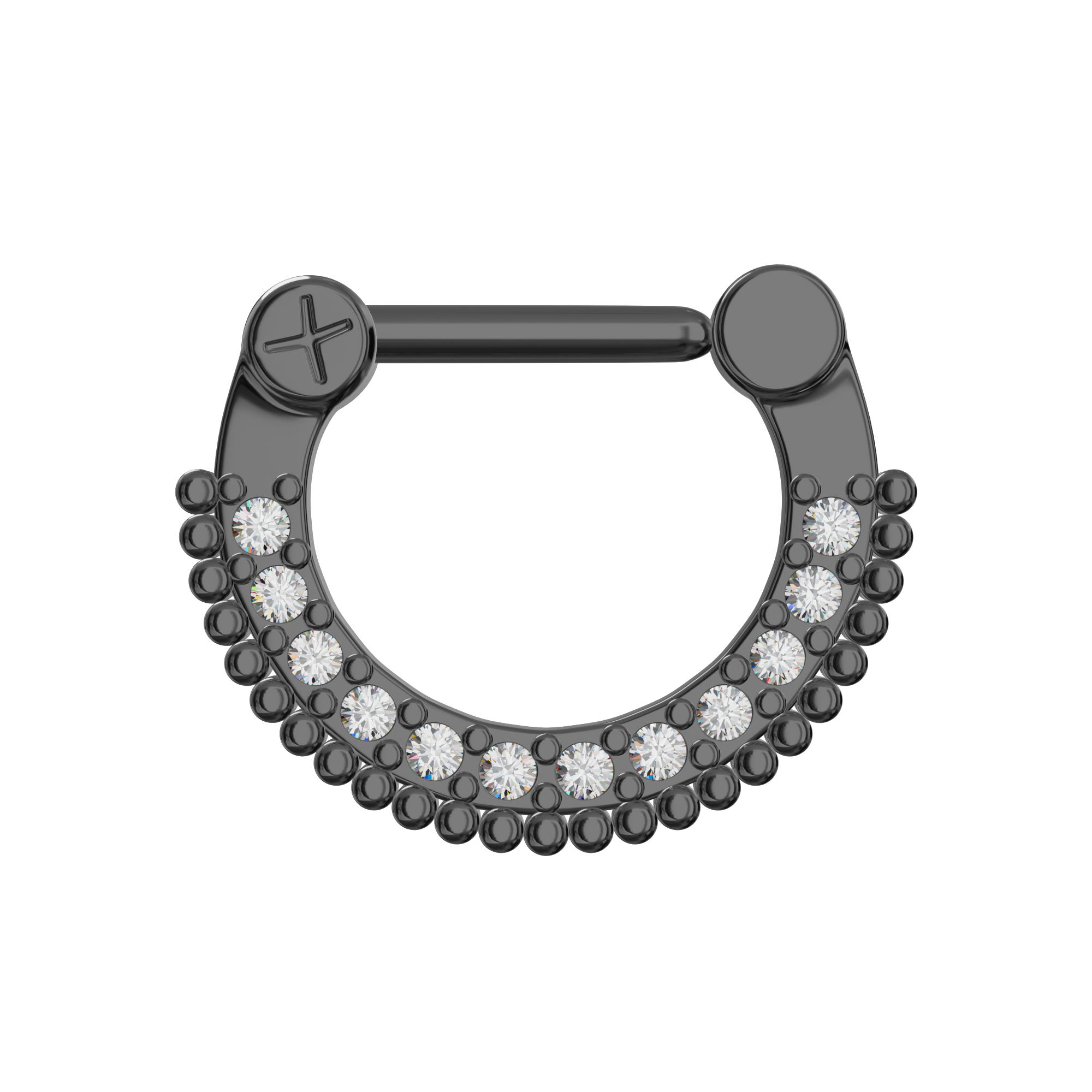 Black PVD Single Line Micro Paved Septum Clicker Ring - Monster Piercing
