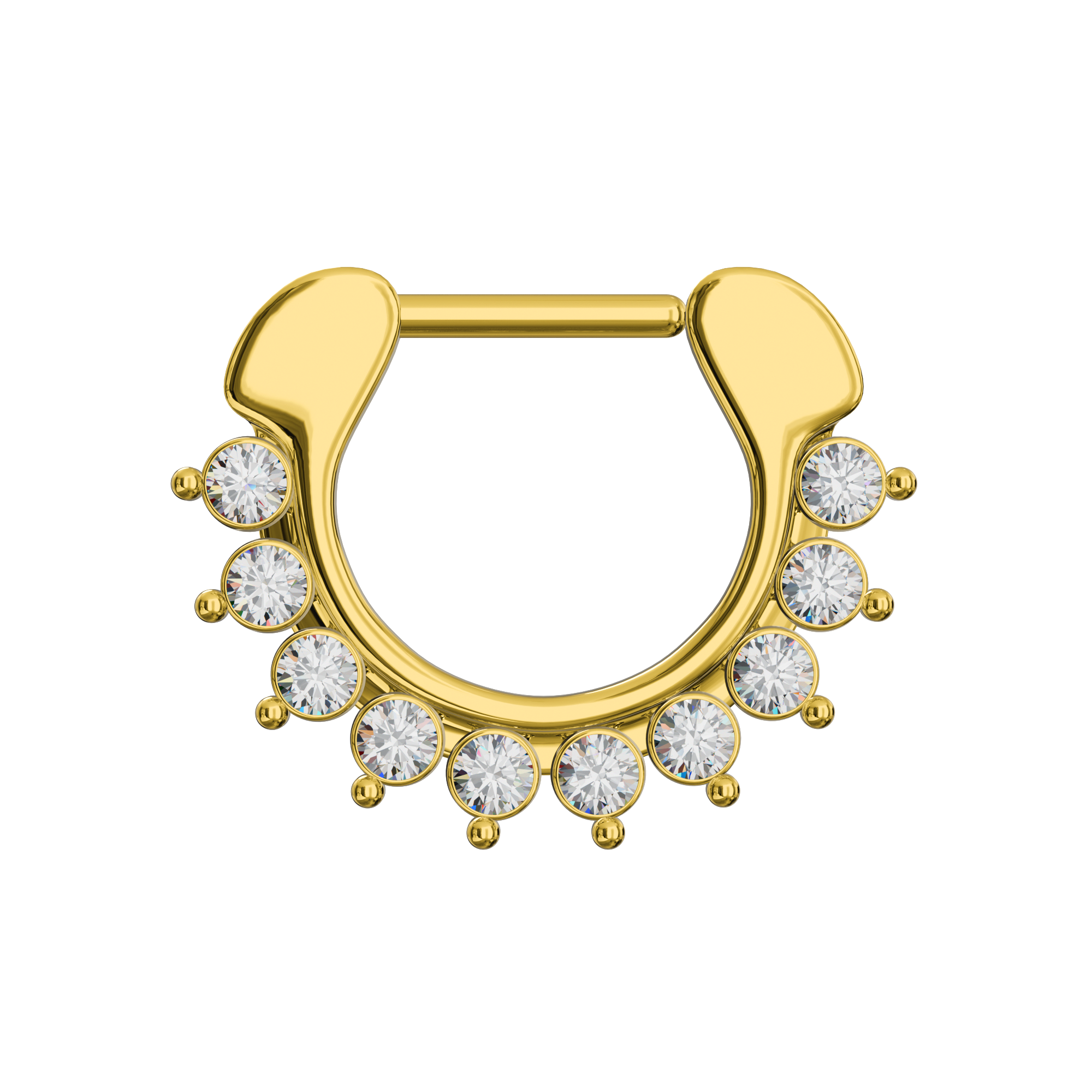 Gold PVD 9 CZ's Septum Clicker Ring - Monster Piercing