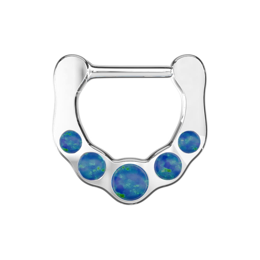 316L Surgical Steel Synthetic Dark Blue Opal Septum Clicker Ring - Monster Piercing