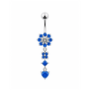 925 Sterling Silver Flower Jewelled Dangling 316L SS Curved Belly Ring