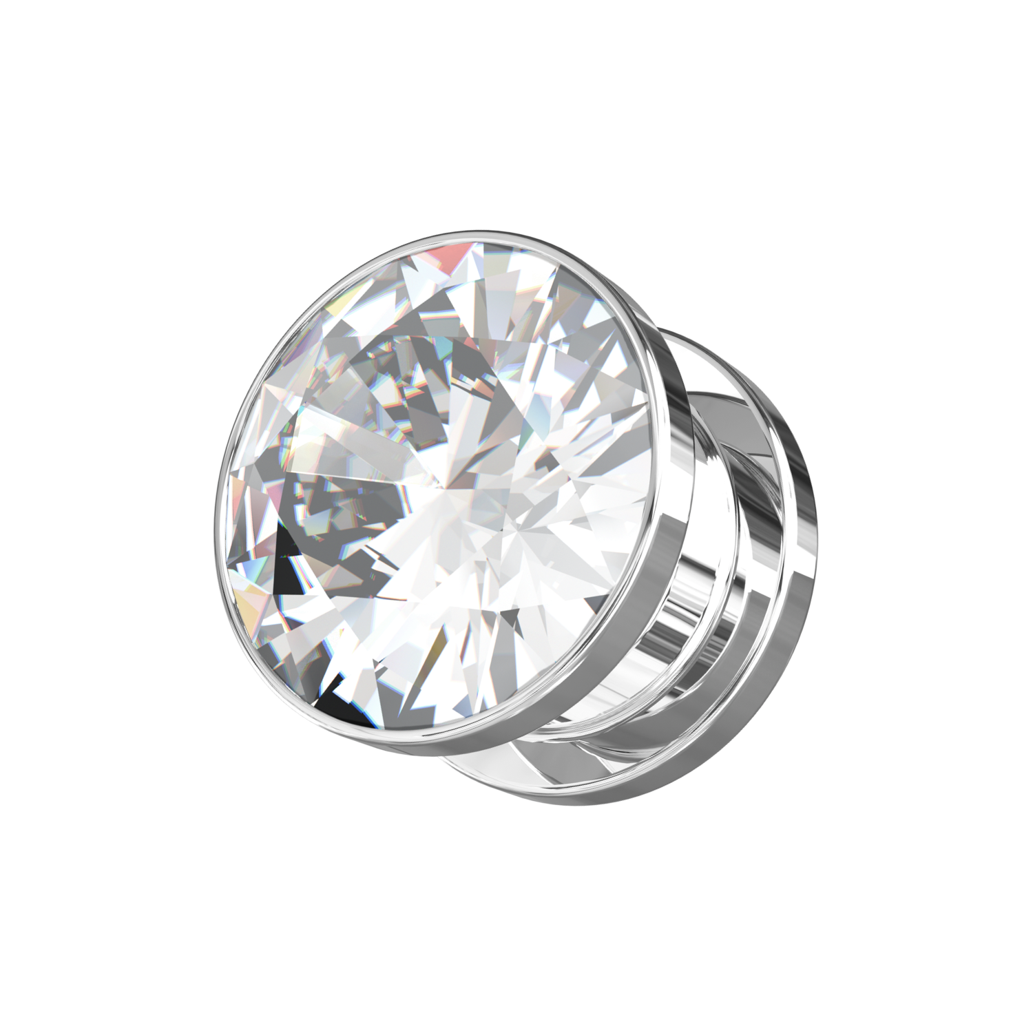 316L Surgical Steel Bezel Set Cubic Zirconia External Threaded Tunnel - Monster Piercing