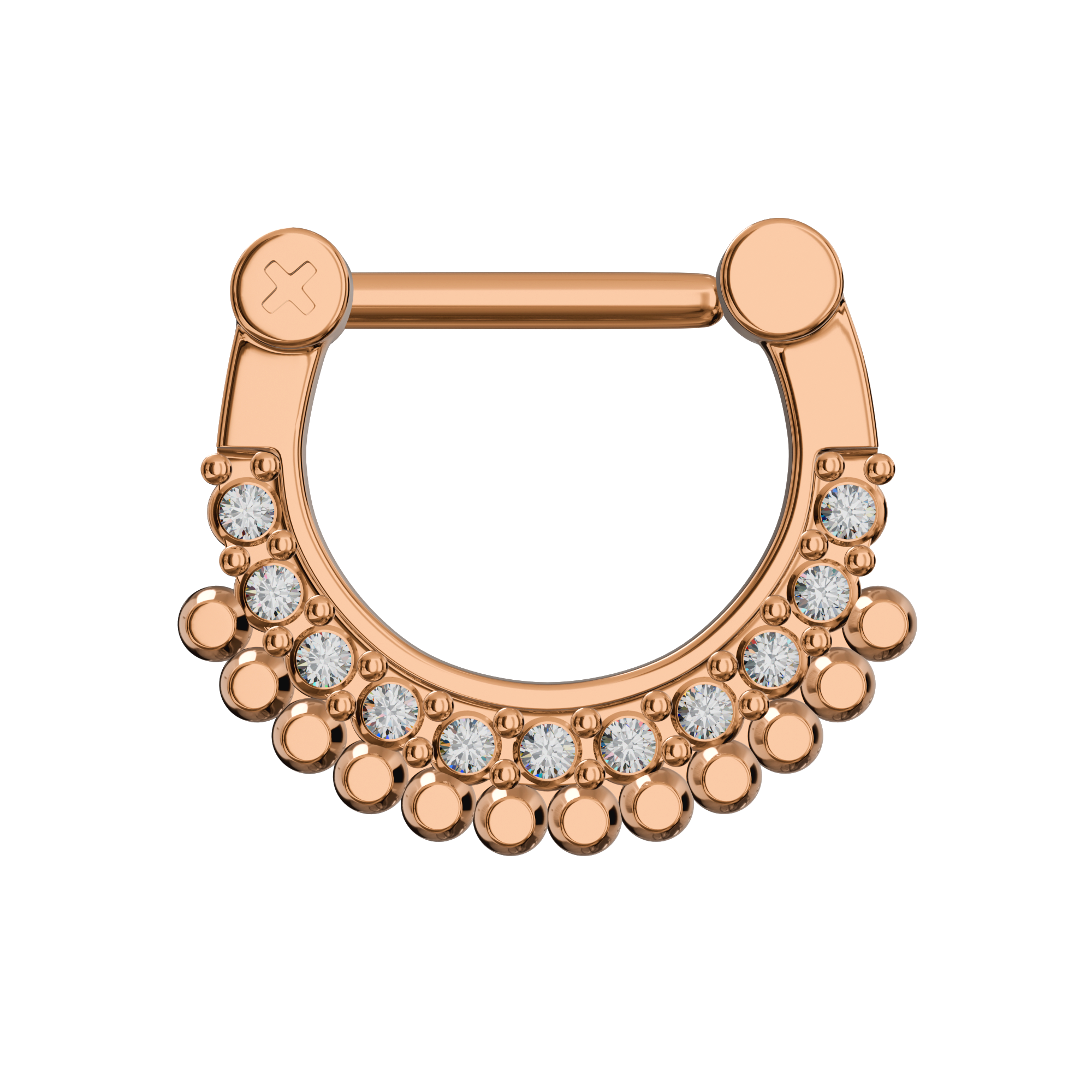 316L Surgical Steel With Rose Gold PVD Jewelled CZ Septum Clicker - Monster Piercing
