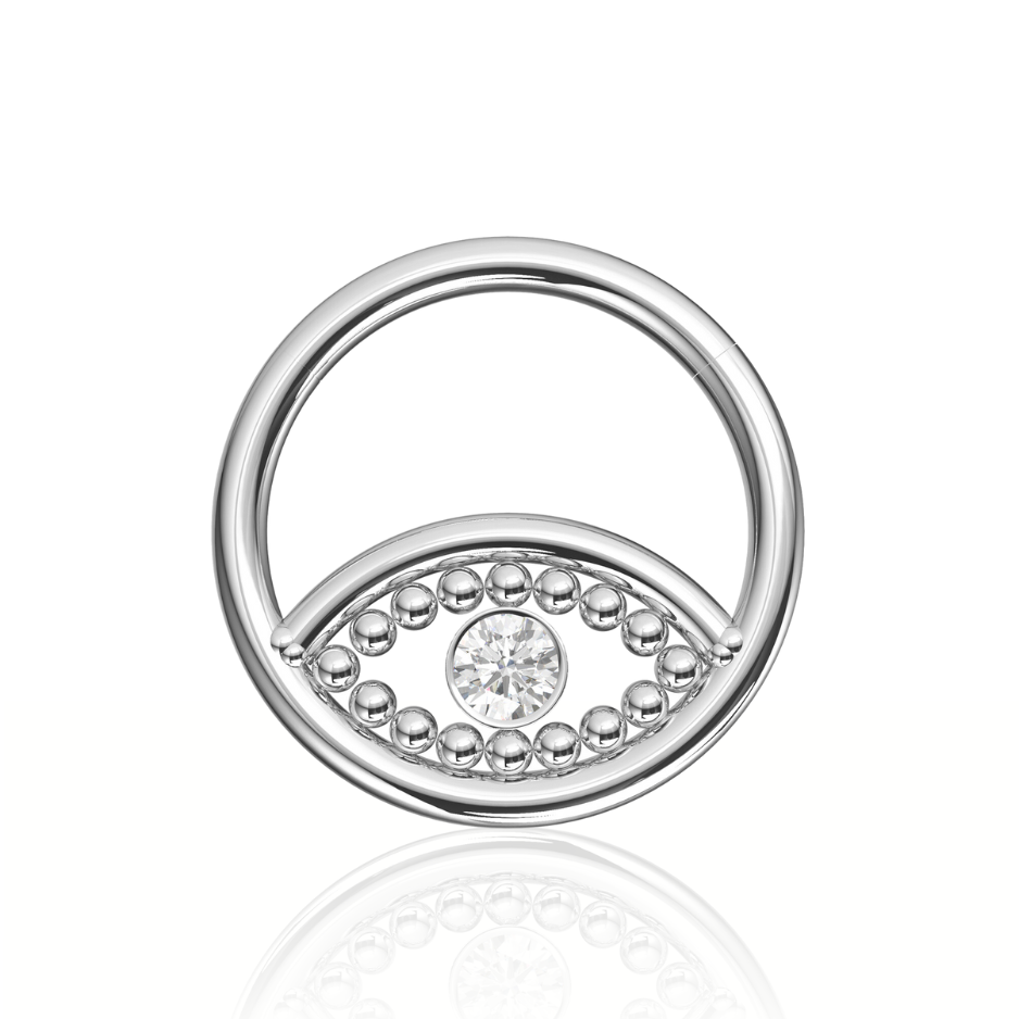 316L Surgical Steel Cubic Zirconia Jewelled Eye Hinged Segment Clicker Ring - Monster Piercing