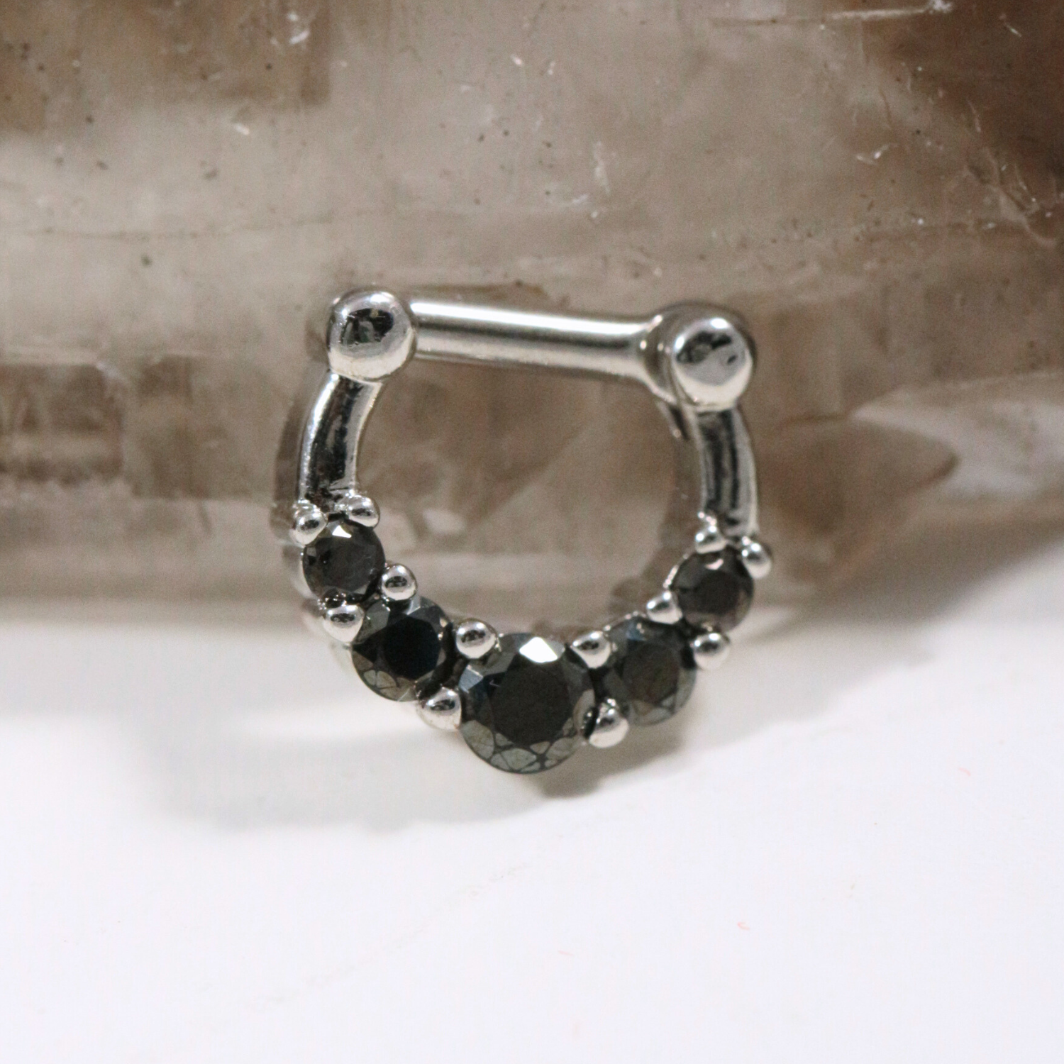 316L Surgical Steel Five Pronged Black CZs Septum Clicker Ring - Monster Piercing