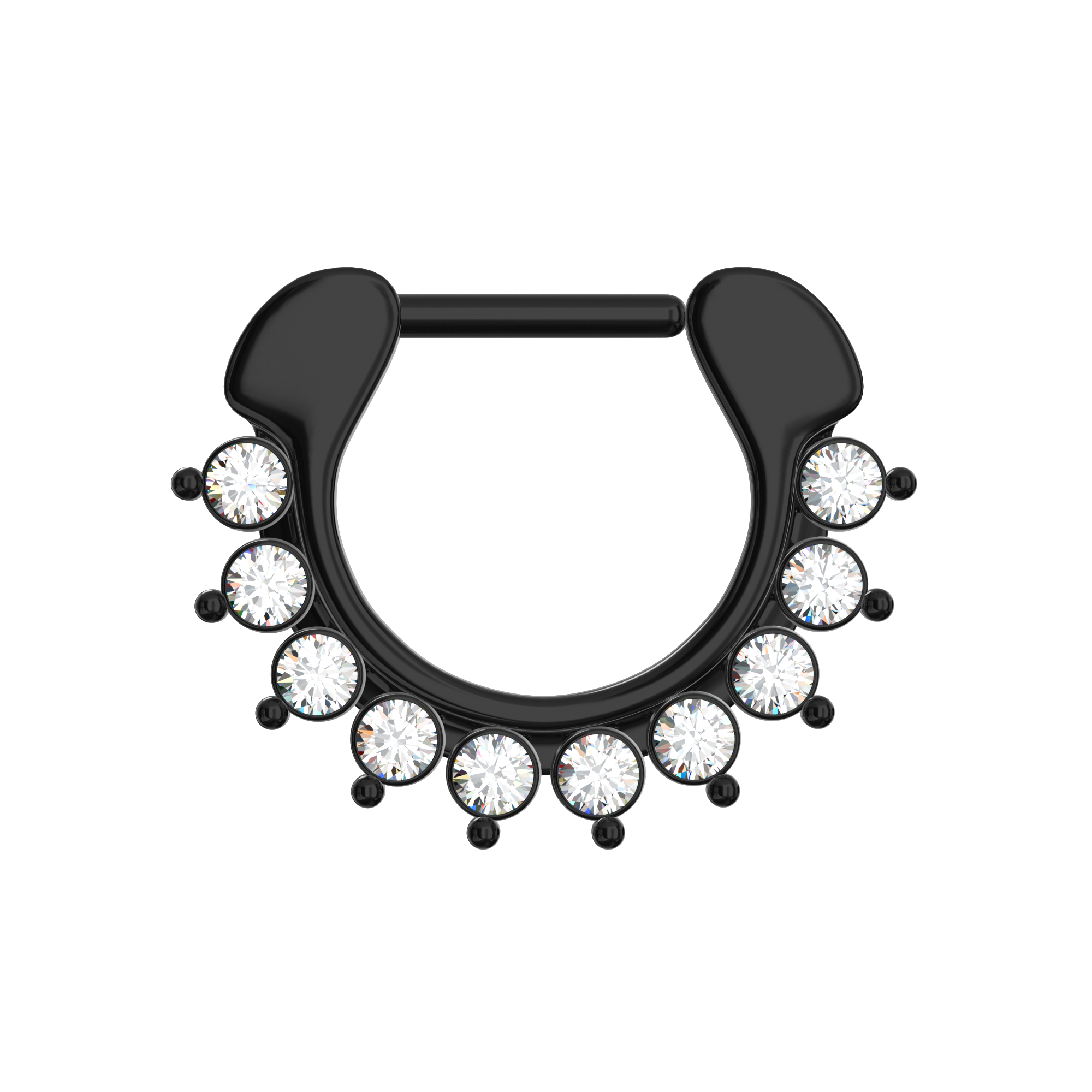 Black PVD Single Line 9 CZ's Pronged Septum Clicker Ring - Monster Piercing