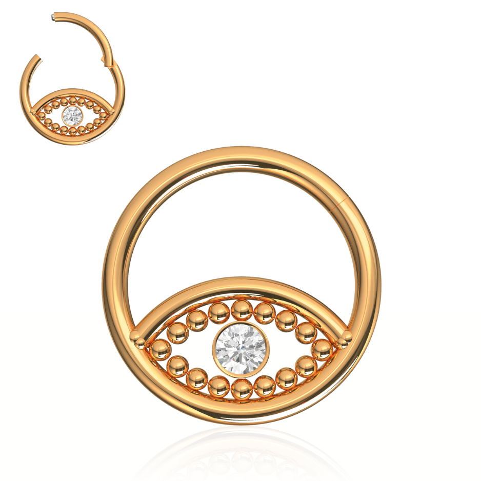 316L Surgical Steel Cubic Zirconia Jewelled Eye Hinged Segment Clicker Ring - Monster Piercing