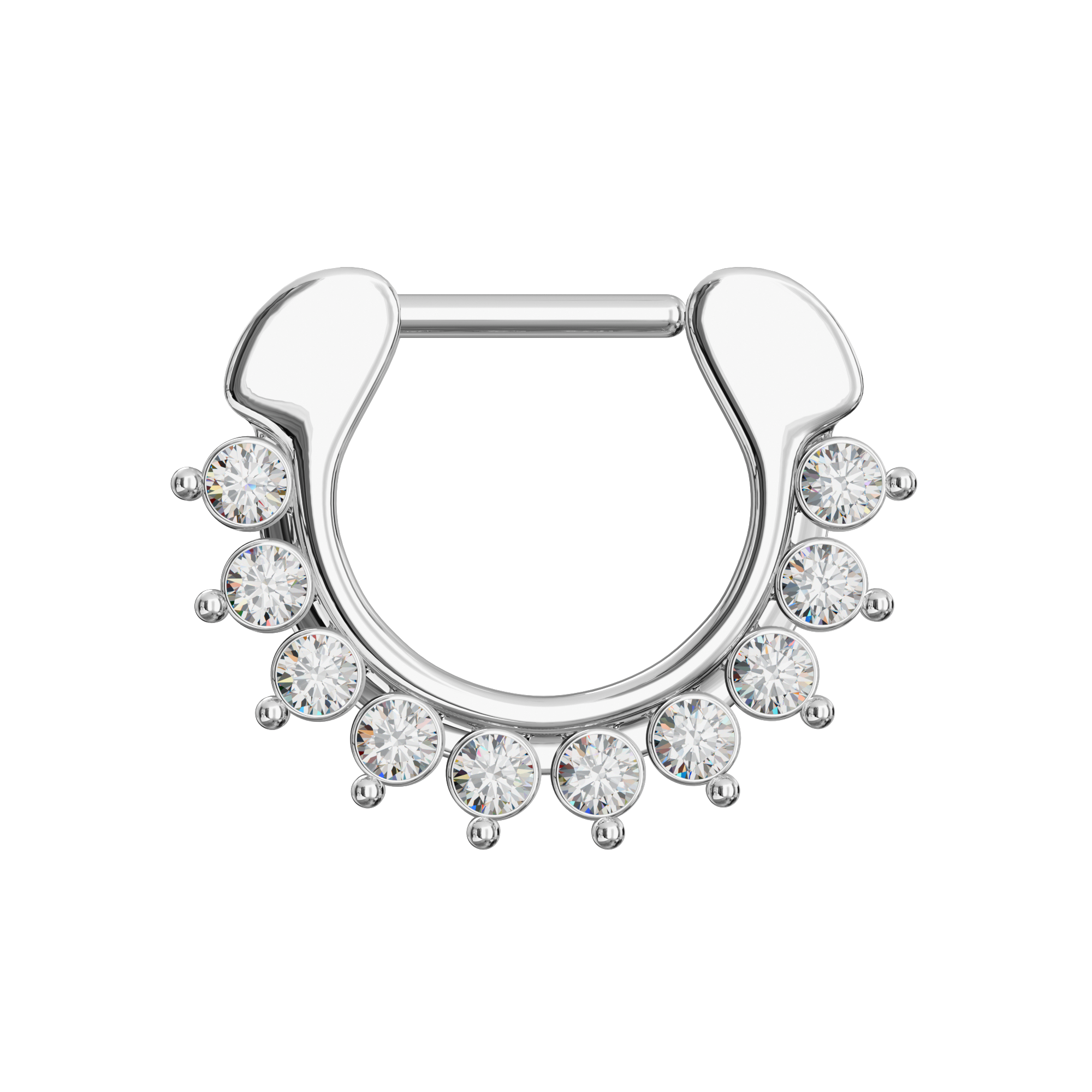 316L Surgical Steel & 9 CZ's Studded Septum Clicker Ring - Monster Piercing