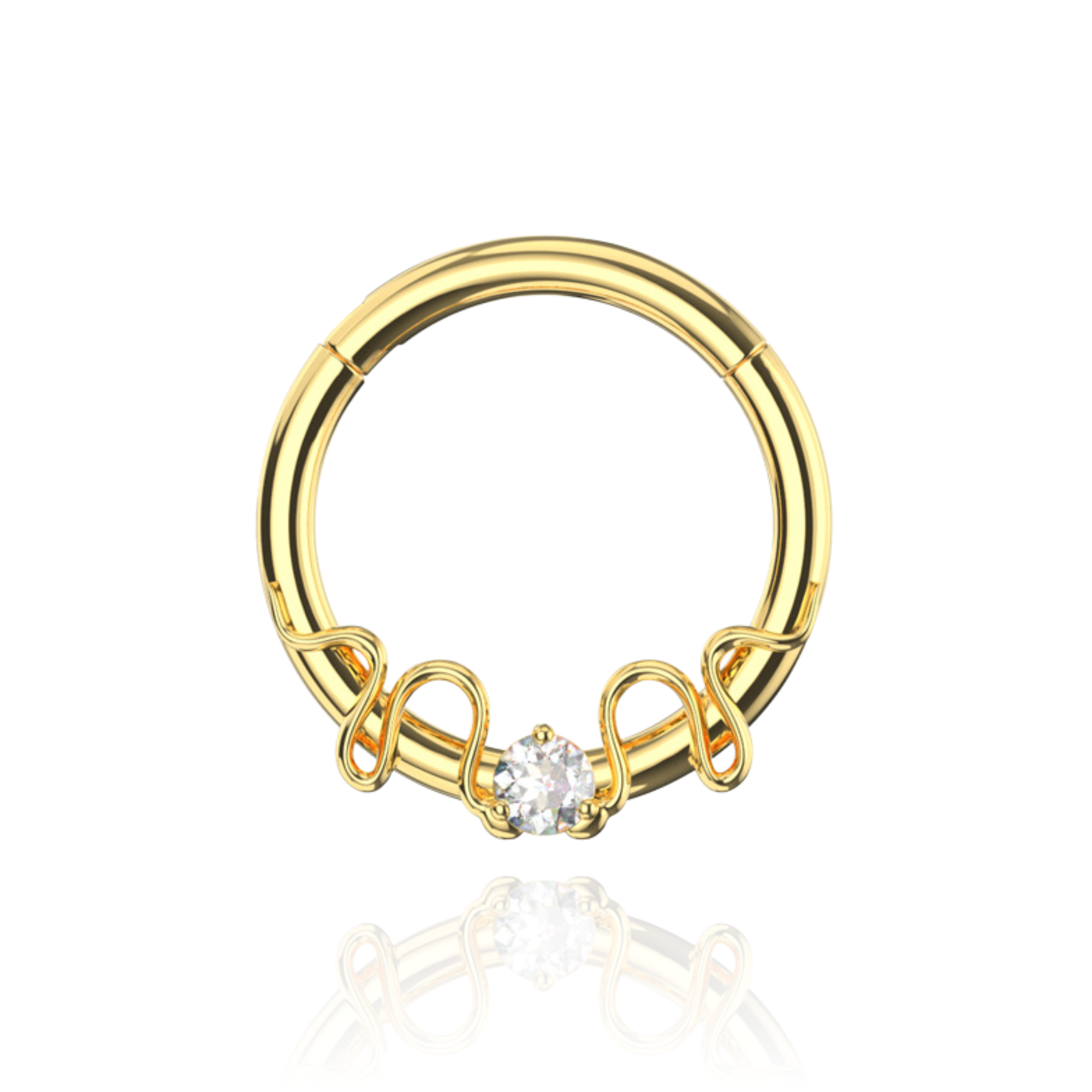 316L Surgical Steel Round CZ Duo Snake Hinged Segment Clicker Ring - Monster Piercing