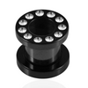 316L Surgical Steel Blackline Screw Fit CZ Jewelled Flesh Tunnel