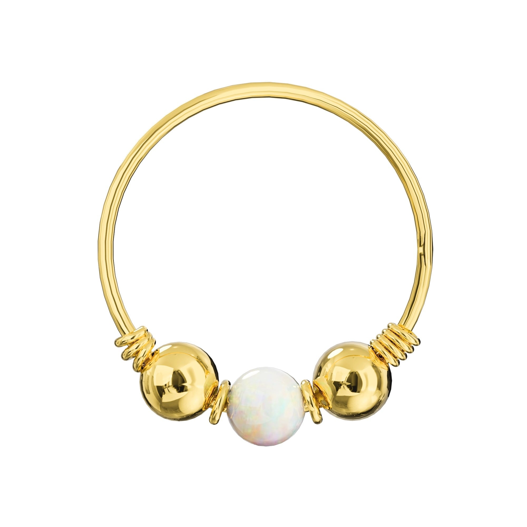 9K Gold Spring Coil end with Opal center Nose Hoop Ring - Monster Piercing